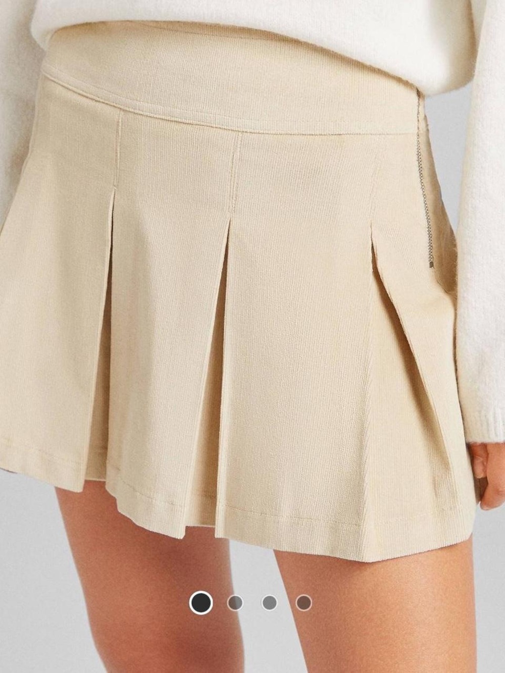 Bershka Corduroy Pleated Tennis Women’s Skirt in Cream/ Ecru